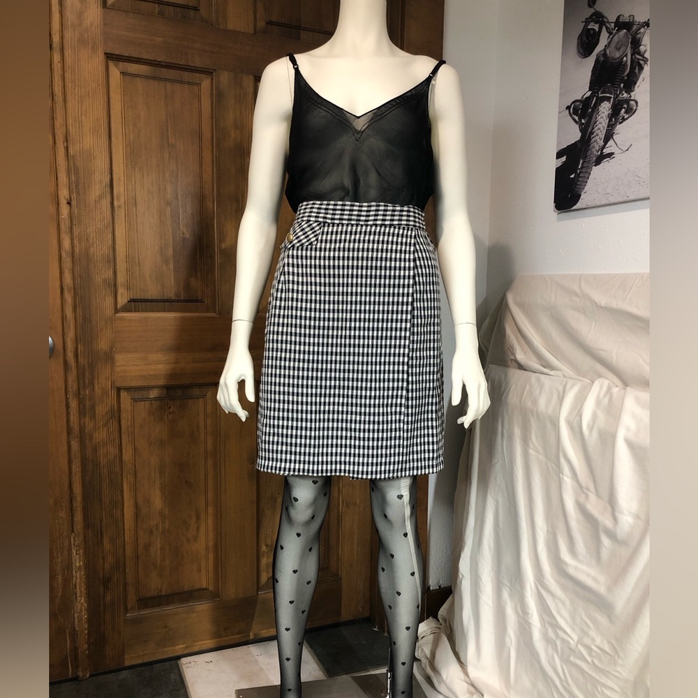 Vintage Kathie Lee Black & White Gingham Pencil Skirt w/Shorts (Skort)